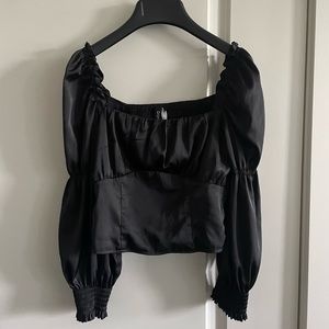 H&M black corset top with puff sleeves
